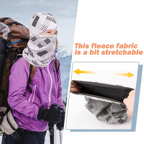WK IEASON Winter Thermal Fleece Hat Scarf Set for Men Women Warm Windproof Cap Neck Warmer Fleece Beanie Scarf Set for Skiing - color: White/Black Dots