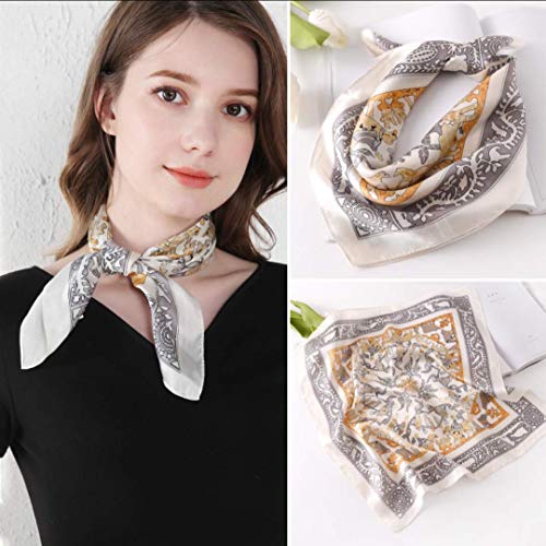 ANDANTINO 100% Mulberry Silk Scarf -21” Square Neckerchief with Gift Packed - color: Beige-animals