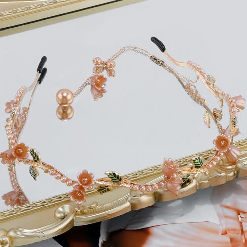 AHONEY Gold Flower Headband for Women Girls Hair Vine Gold Leaf Boho Headband Wedding Fairy Accessories Headpiece - color: Gold