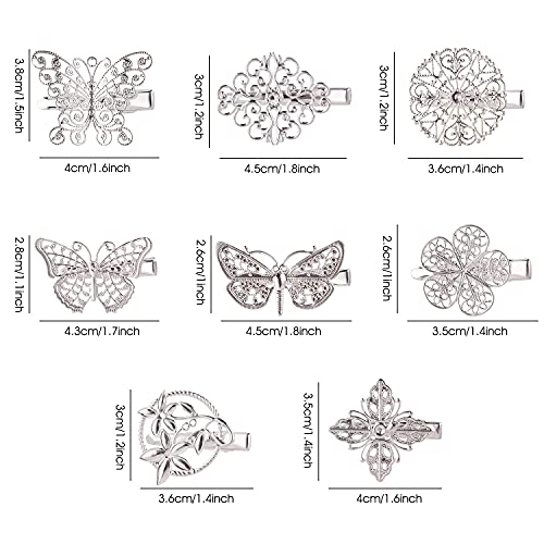 Cinaci 32 Pack/16 Pairs Small Metal Silver Retro Vintage Leaf Flower Butterfly Alligator Hair Clips Duckbill Mini Barrettes Decorative Tiny Hair Pins Accessories for Women Girls Fine Thin Short Hair - color: Silver