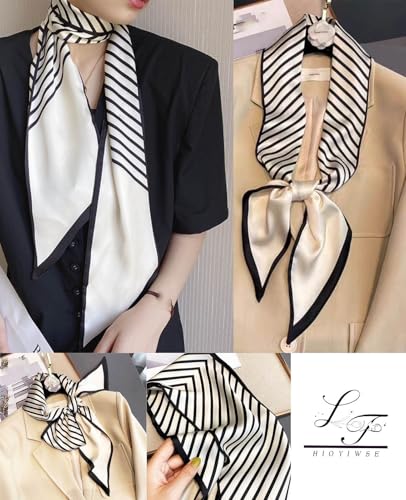Hioyiwse Head Scarf Hair Neck Scarves For Women Purse Bag Scarfs For Handbags Silky Long Thin Satin Headscarf Fashion - color: B2-black Lines on White Background