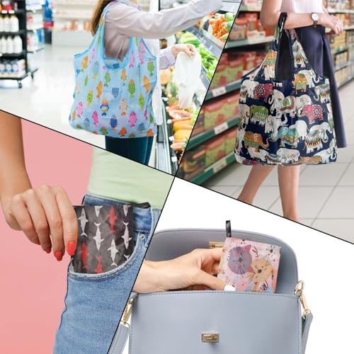 Reusable Grocery bags, 4 Pack - Lightweight And Compact, Grocery Totes Animal Printed, Machine Washable And Durable, Ideal For Groceries, Travel, And Daily Use - color: Cartoon Fish 4 Pack