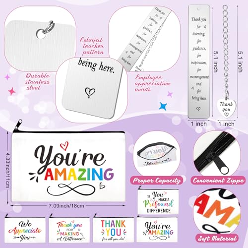 25 Pcs Employee Appreciation Gift for Women Employee Kraft Paper Bags Makeup Bags Sticky Notes Ballpoint Pens and Bookmarks for Tutor Appreciation Week Gift Sets Bulk - style: Employee