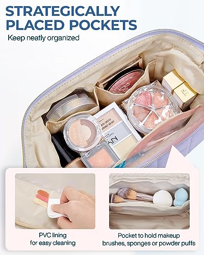 BAGSMART Makeup Bag Cosmetic Bag Wide Open, Purple, M, Wide-open Travel Makeup Bag With Puffy Padded and Rectangular Quilted - color: 18-Lavender Purple