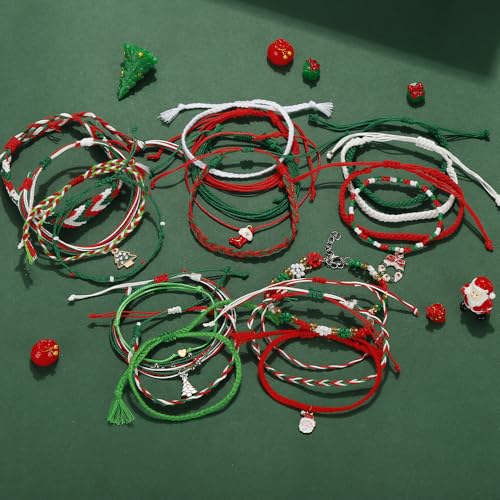 Beach Summer Ankle Bracelet for Women Handmade Braided Adjustable String Anklets Waterproof Surfer Bracelet - color: Christmas tree