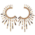 Women's Gold-Tone Crystal Fringe Hoop Earrings, Sunburst Crescent Baguette Crystal and Rhinestone Statement Jewelry