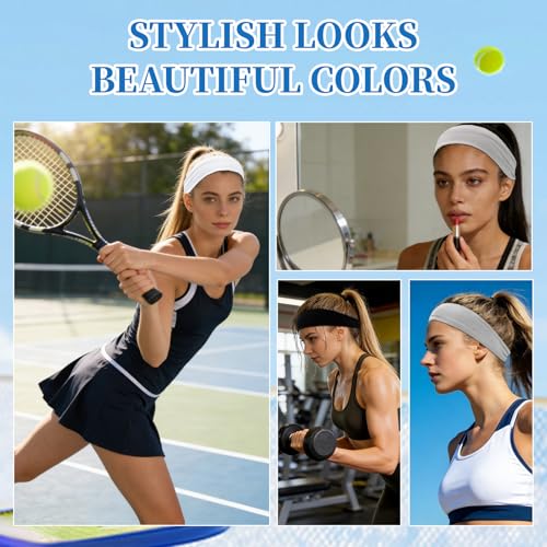 YARIEW 6Pcs Headbands Paisley Bandanas Head Bands Sweat Band Hair Wrap Headwrap Fashion Boho Wide Thick Workout Yoga Elastic Headbands Mens Cooling Running Sports Headband Sweatbands for Women and Men - color: Black, Gray, White