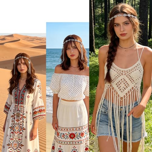Silver Tassel Forehead Head Chain for Women - Bohemian Ornate Fringe Headpiece, Adjustable Ethnic Hair Jewelry for Festivals, Belly Dance, Bridal & Boho Styling