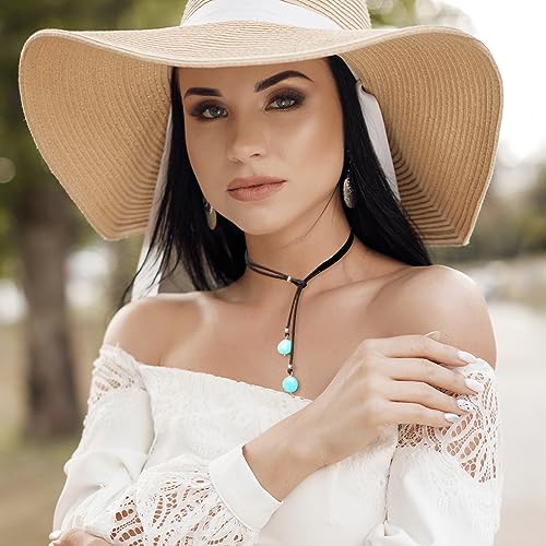 HUASAI Choker Necklace for Women Boho Necklaces Country Concert Outfits for Women Layered Western Choker Necklace Boho Cowgirl Jewelry Accessories Dress - color: F:Turquoise Boho Necklace