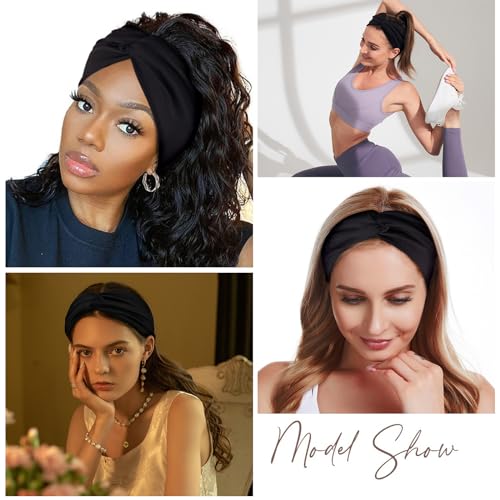 Yeshan Black Headbands for Women No slip Wide Stretchy Headband Twist Knotted Head bands Yoga Workout Sport Hair bands,Pack of 12 - color: No10(Mixed 12 pcs)