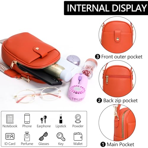 Vegan Leather Crossbody Bag for Women, Multi Compartment Lightweight Shoulder Purse, Casual Daily Crossbody Bag - color: Orange