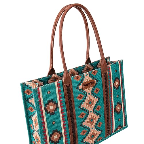Wrangler Aztec Tote Bag for Women Boho Shoulder Purses and Handbags - color: Angel Diamond Turquoise-l