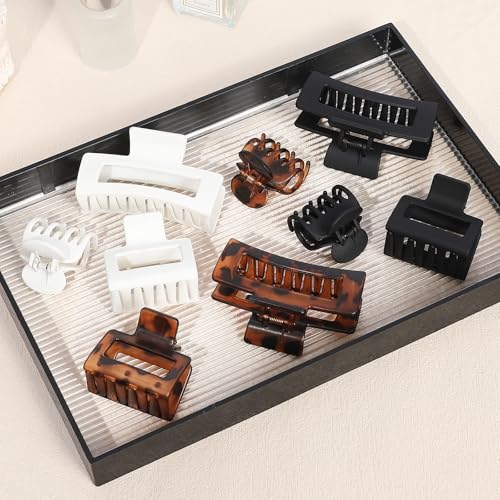 CHANDAT Medium Claw Hair Clips Set for Women - 3 Styles, 9PCS Rectangle Hair Clips for Thick Hair, Square Clips for Thin Hair - Deep Leopard - color: Deep Leopard