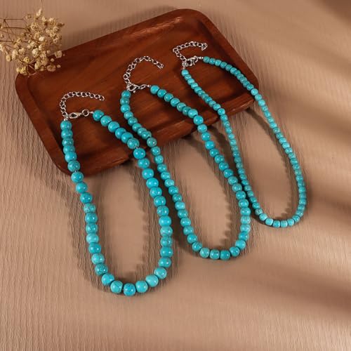 Pingyongchang Boho Layered Western Turquoise Necklaces for Women Vintage Stone Beaded Chokers Butterfly Catus Chain Country Concert Cowgirl Cowboy Jewelry Holiday Gifts - style: G 10MM