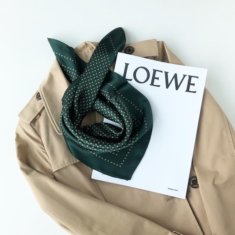 ANDANTINO 100% Mulberry Silk Scarf -21” Square Neckerchief with Gift Packed - color: Dark Green-paisley