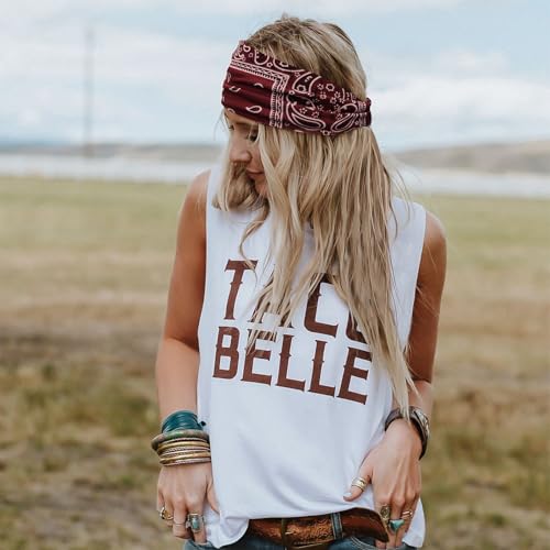 FULZTEY Wide Boho Headbands for Women Paisley Red Bandana Head Bands Non Slip Knotted Hairbands Elastic Sport Workout Headwraps Large African Thick Turban Fashion Hair Accessories 4Pcs - color: Style 111