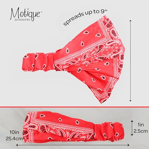 Motique Accessories Wide and Stretchy Cotton Bandana Headwrap, Multiple Colors (Red Paisley, Medium) - color: Red Paisley