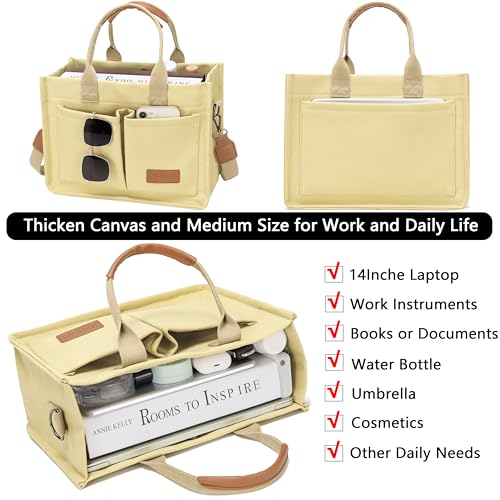 ZHMO Canvas Tote Bag for Women,Women's Bags Crossbody Bags Work Laptop Tote Bag Large Handbags Purse for Travel Nurse Teacher - color: Canvs Cute Khaki With Compartments