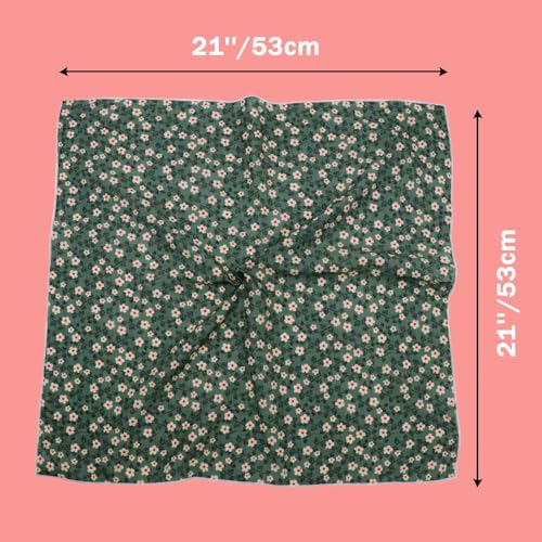 Bandanas for Women Men 21"x21" Floral Headband Scarf Versatile Hair Bandana Square Head Scarf - color: Green Meadow