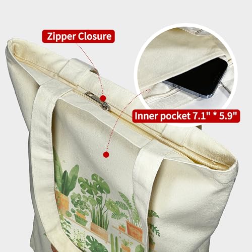 itgowisa Canvas Tote Bag for Women, Tote Bag with Zipper Inner Pocket, Zippered Canvas Bag for Shopping Work Grocery Everyday - style: Green