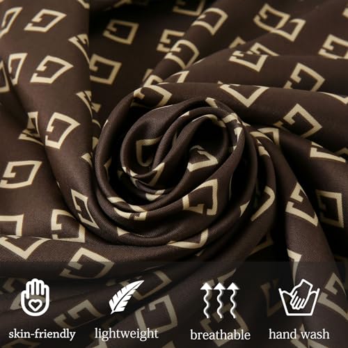 Women's Square Silk Like Head Scarf Large 35 inch Silk Feeling Hair Wrapping Satin Scarves for Sleeping Bandanas - color: A0018 Twill Dark Brown
