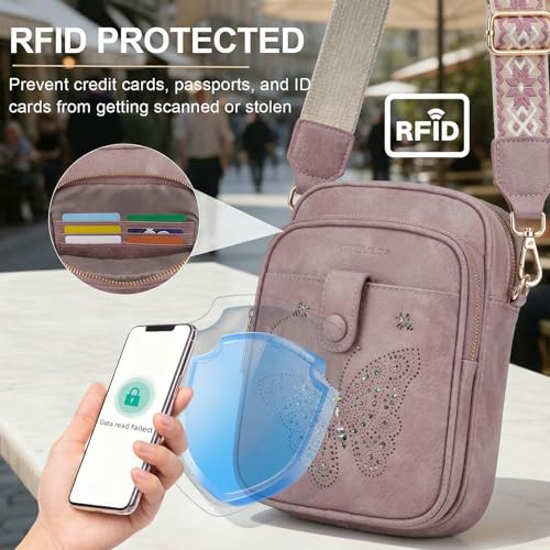 KITEVIUN Crossbody Bags for Women Leather Crossbody Purse Small Shoulder Phone Purse with Adjustable Strap & RFID Card Slots - color: 01-purple