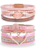 Long tiantian Leather Bracelets for Women Warp Bracelet Stackable Boho Layered Bracelet Chunky Heart Trendy Birthday Gifts for Her - color: B30:2 Bracelet Sets for Teen Girls(Pink)