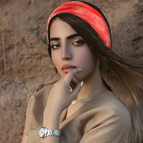 FULZTEY Wide Headbands for Women Fashion Boho Head Bands Pink Tie Dye Headwrap Elastic Yoga Sports Workout Hairbands Knotted Bandanas Soft Fabric Turban Hair Accessories for Teenage Girls 3Pcs - color: Style 25