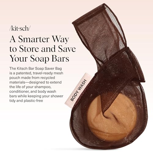 Kitsch Bar Soap Saver Pouch – Patented Mesh Soap Bag for Shampoo and Conditioner Bars - Extends Use & Prevents Soggy Mess - Recycled Beauty Bar Bag, Eco-Friendly - Chocolate - color: Chocolate