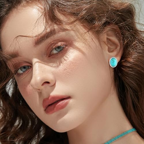 4 Pairs Western Turquoise Stud Earrings Set for Women, Bohemian Vintage Ear Studs (Oval, Round, Square), Statement Earrings Southwestern Cowgirl Jewelry Accessories Gifts