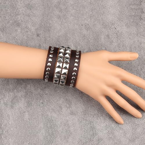 GelConnie Punk Leather Cuff Bracelet Adjustable Straps Wrap Bracelets Arm Armor Cuff Gothic Leather Wristbands for Men, Women - color: MLPB099-Brown