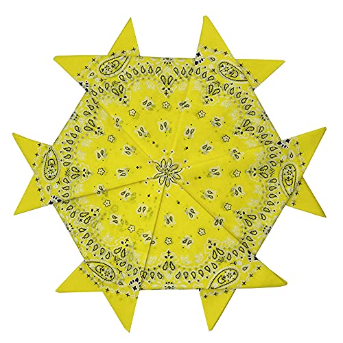 6 Pack 12 Pack Bandanas 2 Sides Printed 22inch Unisex Cowboy Kerchiefs - color: Yellow-6 Pack