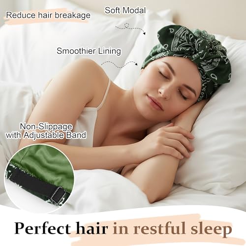 Ababalaya Satin Lined Beanies for Women Chemo Headwear Silky Lined Cotton Sleeping Cap - color: Green