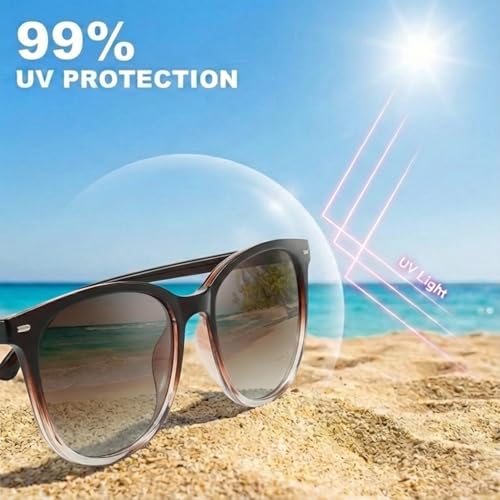 Myiaur Polarized Sunglasses for Women, Trendy Square Shades with UV400 Protection Sun Glasses for Daily (2 Pack) - color: A02 Black+fadebrown