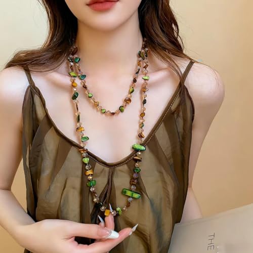 Boho Colorful Seashell Beaded Double Layer Necklace Long Stackable Vacation Necklace Fashion Jewelry Western Gifts - color: A3:long boho necklace