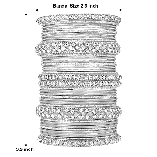 Aheli Ethnic Colorful Metal Bangles Chudha Set Stone Studded Bangle Set Indian Wedding Wear Fashion Jewelry Gift for Women Blue - color: Silver