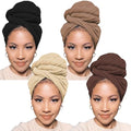 Head Wraps for Black Women African Head Wrap Lightweight for Women Long Plain Turban Hair Scarf Scarves - color: 4 Pcs-black,camel,beige,dark Coffee