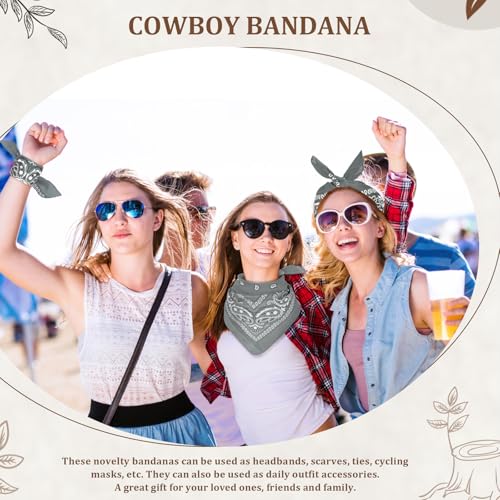 12 Pack Bandanas Unisex Paisley Cowboy Bandanas Bulk Multi Purpose Headband Scarf for Men Women Costume - color: Gray, style: Classic