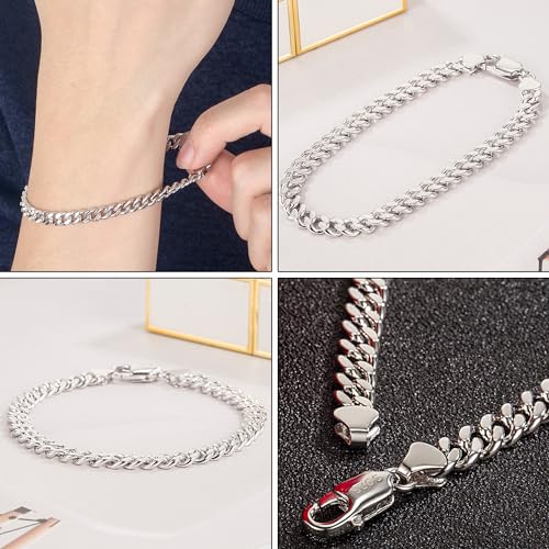 Dankadi Italian Sterling Silver Cuban Link Chain Bracelet Men 3MM 4MM 5MM 6.3 "6.7" 7 "7.5" 8 "8.5" 9 "Solid 925 Silver Bangle For Woman Cuff Jewelry Gift - color: 5MM, size: 7 inch