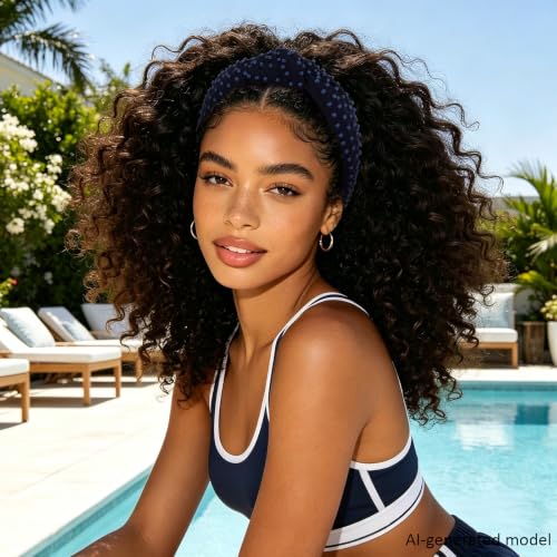 YISSION Navy Blue Dense Beaded Knotted Headband for Women, Wide Padded Top Knot Headband, Non Slip Comfortable Fashion Hairband for Daily Wear, Party, Wedding - color: Navy Blue