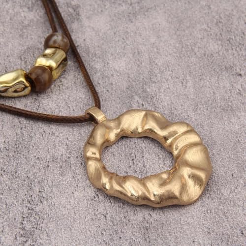 Boho Necklaces for Women Chunky Circle Necklace Layered Boho Circle Leather Choker Necklace Long Vintage Necklaces Bohemian Jewlery Gifts - style: Large Pendant Necklaces
