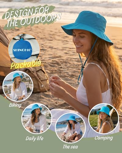 Water-Resistant Sun UPF 50+ Bucket Hat Protection Packable Brimmed Boonie for Women Men Summer Lightweight Hiking Outdoor Cap - color: Aqua Blue