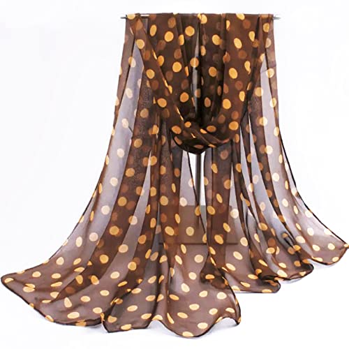 E-Clover Unique Fashion Women's Scarf Chiffon Sheer Scarves for Women Lightweight - color: Polka Dot-brown