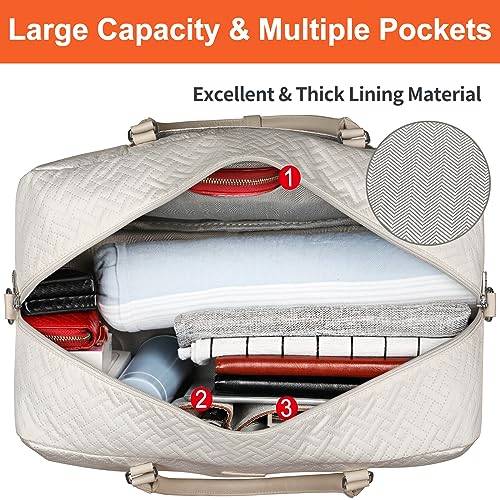IBFUN Weekender Bags for Women, 21" Weekender Travel Bag, Travel Duffle Bag with Shoe Compartment Carry on Overnight Duffel Bag for Weekend Travel Business Trip, 3PCS - color: A7-Beige
