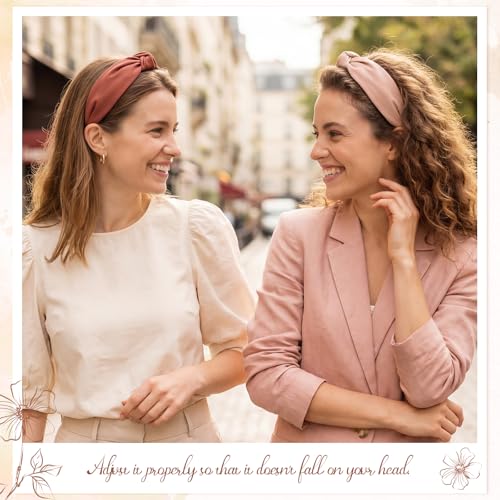 obeoby 8Pcs Headbands for Women, Fashion Knotted Headband Brown Series Wide Hairband Gifts Hair Accessories - color: black, brown, navy blue, khaki, gray, pink, beige, white