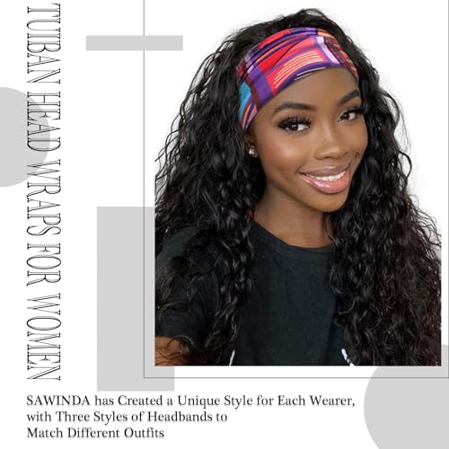 Boho Headbands for Women Colorful Geometrical Pattern Hairband African Styles Head Bands Wide Knotted Head Wraps Bandanas Sport Turbans Hair Accessories (Pack of 3) - color: Set 3