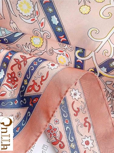 Silky Scarf for Women Lightweight Satin Bandanas Neck Hair Wrap For Sleeping Head Scarves 27.5" - color: A23 Pink Retro Elements/27.5"