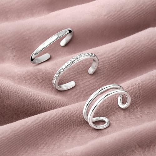 LeCalla 925 Sterling Silver Open Toe Rings Set for Women Adjustable Minimalist Toe Rings Summer Beach Foot Jewelry - color: 08. Trio (3 PCS)