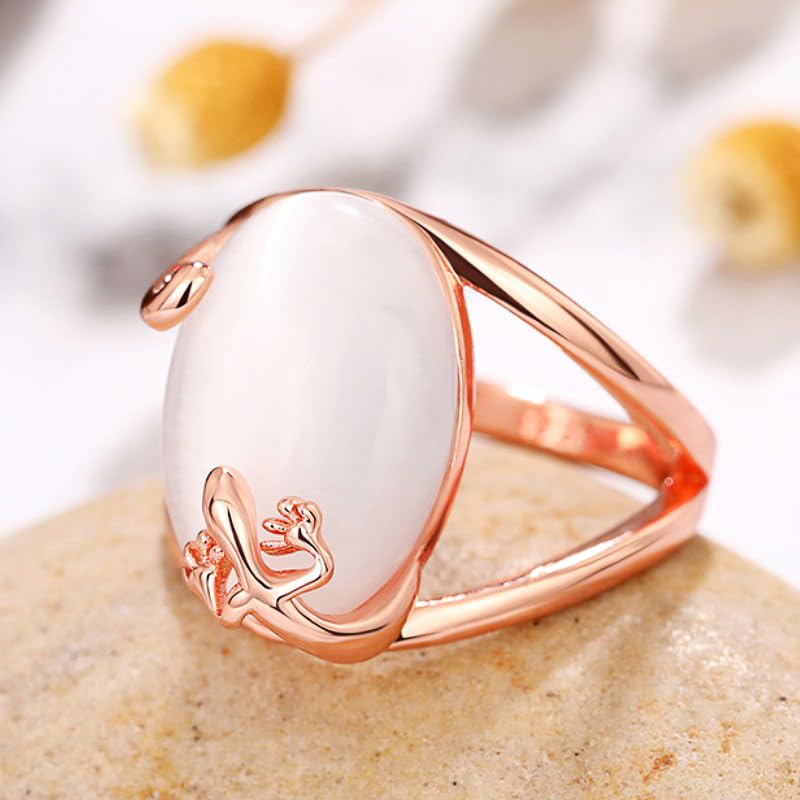 Sdouefos Natural Hetian Jade Ring Rose Gold Vintage Natural Moonstone Rings Antique Boho Ladies Jewelry Elegant Gemstone Wedding Rings 925 Silver Cocktail Party Rings Sizes 10 - size: US 10