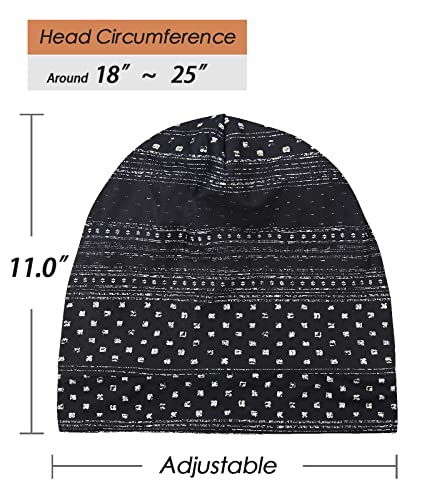Adjustable Satin Lined Sleep Cap for Dreadlocks Curly Hair Large Head-Stay On Overnight - color: Dark Black